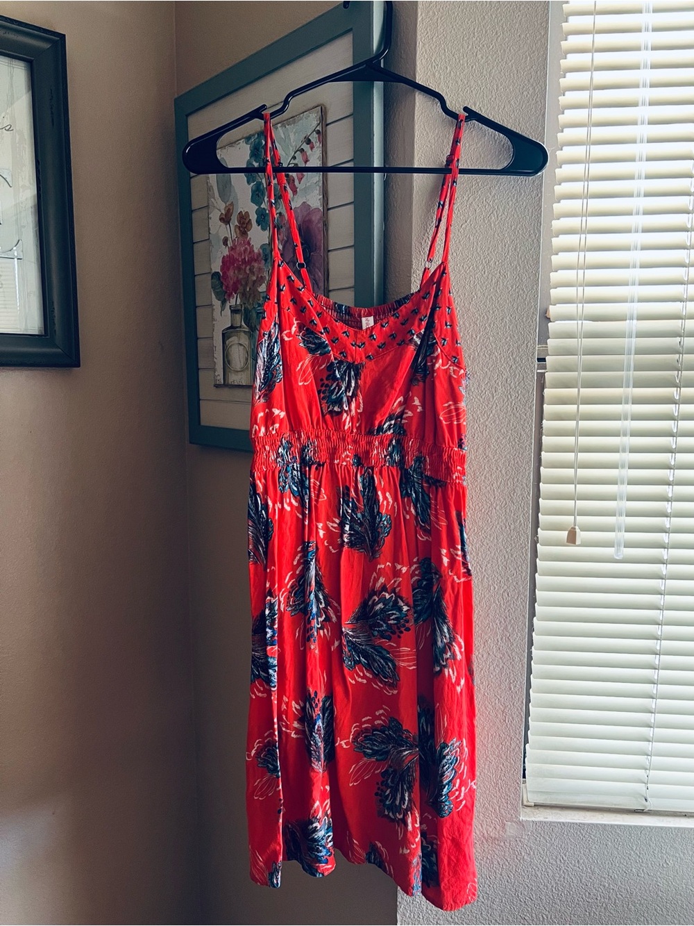 Xhilaration Red Floral Smocked Waist Sundressr With Pockets